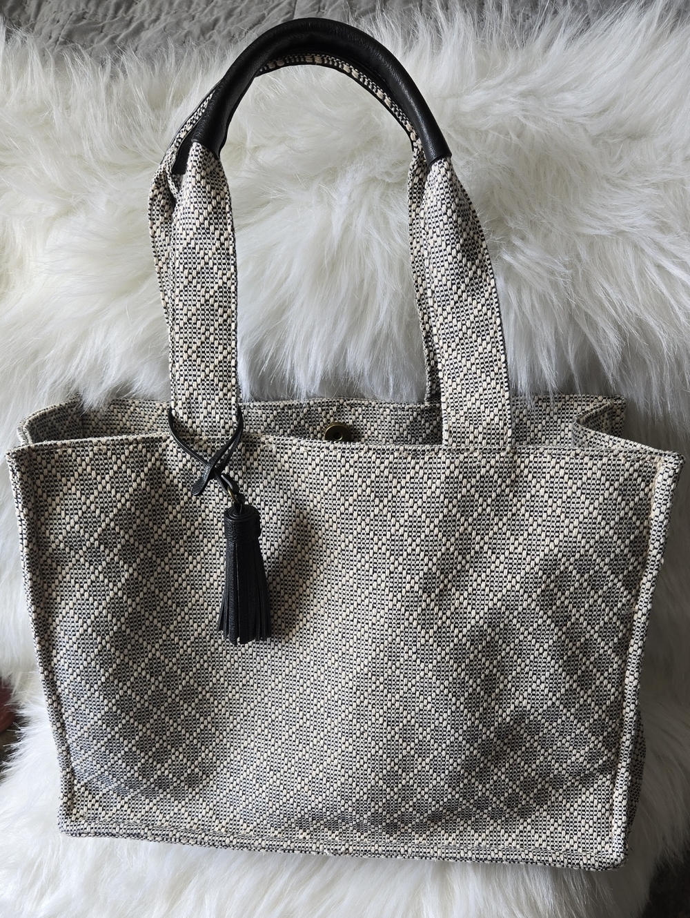 Sonoma Woven Navy & Cream Tote Bag with Tassel